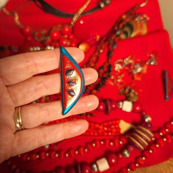 Lot RED Fashion Jewelry Necklaces Bracelets Earrings Rings Brooch Primary Colors - Picture 6 of 14